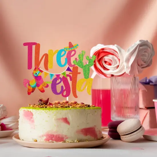 Happy 3rd Birthday Cake Topper - Mexican Fiesta Themed Cactus Pinata Cake Topper Supplies - Taco Bout a Party For 3rd Birthday Party Decorations {3}