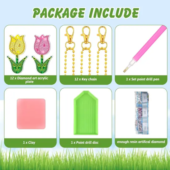 12 Pieces Spring Tulip Diamond Painting Keychain Kits {3}