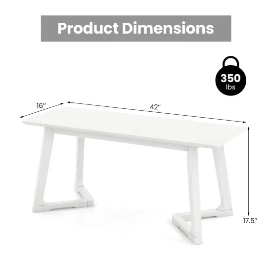 42 Inch White Modern Long Dining Bench with Rubber Wood Legs and Triangular Structure {5}