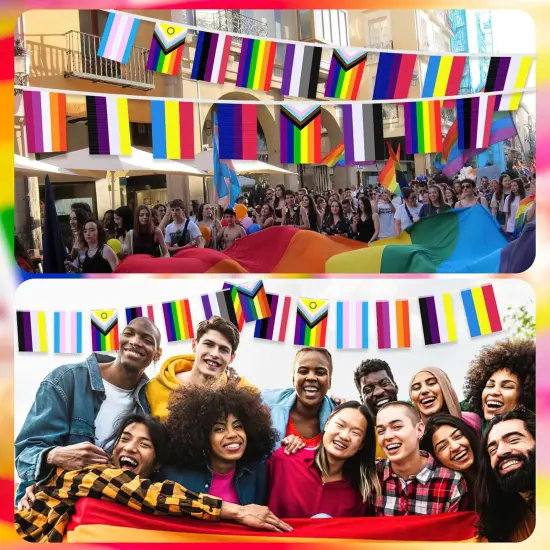100 Pcs 105 Feet Pride Flags Banners, Gay Rainbow Banner String Lesbian Pansexual Bisexual LGBTQ Pennant Flags Bunting for Home Garden Bars Pride Month LGBT Party Decorations, 10 Styles {5}