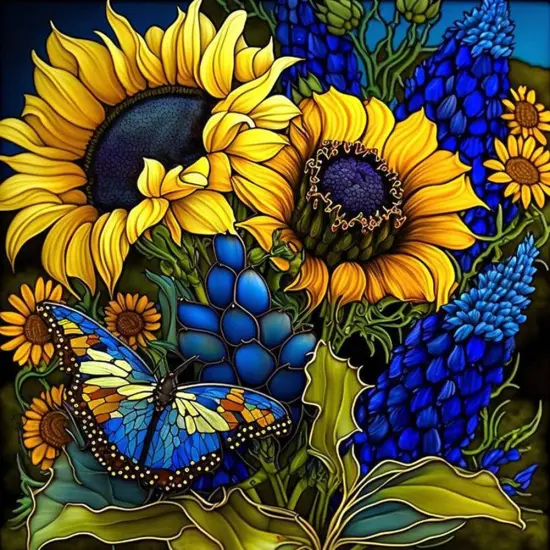 Sunflower Diamond Art Painting Kits for Adults, Stained Glass Full Drill Diamond Dots Paintings for Beginners, Round 5D Paint with Diamonds Pictures Gem Art Painting Kits DIY Crafts Kits 14x14inch {1}
