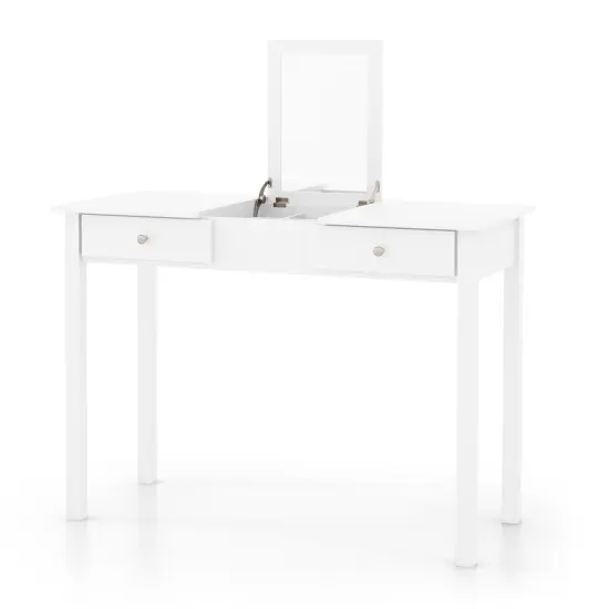 White Vanity Dressing Table with Flip Top Mirror and Storage Drawers 9 Hidden Storage Compartments {1}