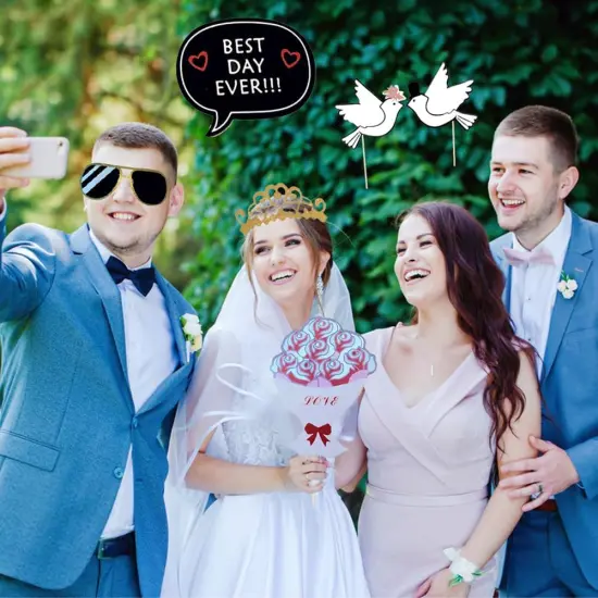 52PCS Wedding Photo Booth Props with Stick Bridal Shower Photo Booth Props Funny Photo Props, Wedding Party Supplies for Bride Groom, Bachelorette Wedding Party Decorations for Men Women Selfie Props {5}