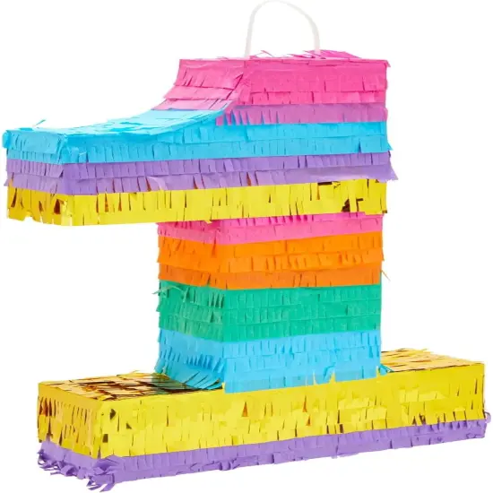 Rainbow Number 1 Pinata for 1st Birthday Party Decorations, Fiesta, Cinco de Mayo, Anniversary Celebration (Small, 16.5 x 11 x 3 Inches) {1}