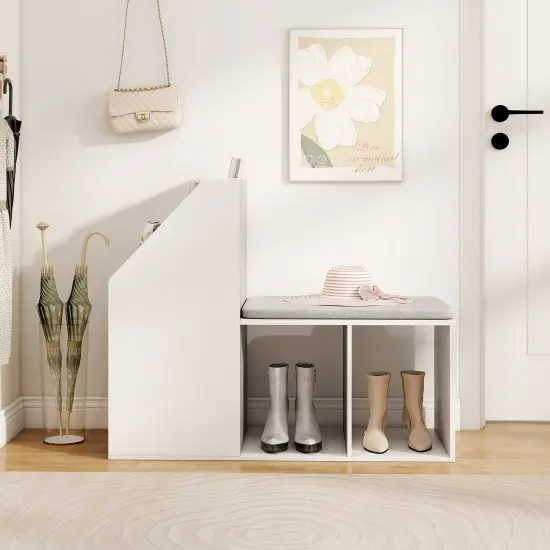 Modern Entryway Shoe Storage Bench with Cushion &ndash; 6 Cubbies {2}