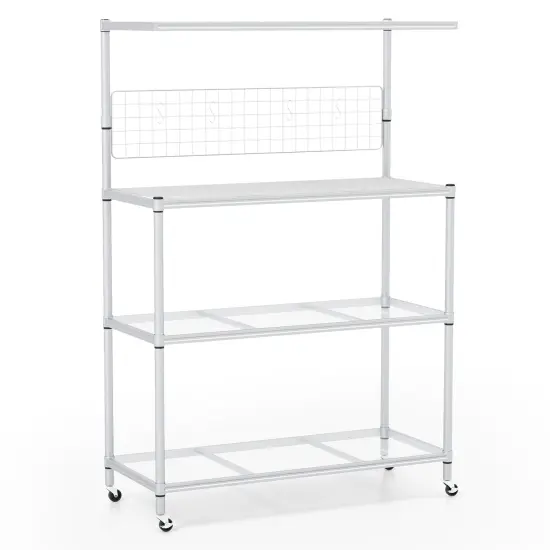 Silver 4-Tier Microwave Stand Rack with 3 Height Adjustable Shelves and 4 Smooth Wheels {1}