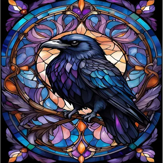 Diamond Painting Kits for Adults, Crow Diamond Art Kits for Adults, 5D Stained Glass Diamond Painting, DIY Full Drill Diamond Painting Gem Arts and Crafts for Home Decor 12x16 inch {1}
