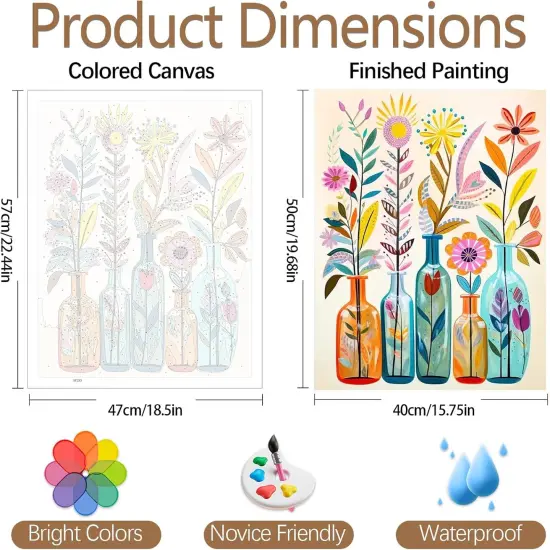 4 Pack Easy Paint by Numbers Kit for Adults Beginner,Small Paint by Number Kits for Kids Flower,Paint by Number Kit for Adults Flowers Cheerful Painting by Numbers on Canvas for 8x12 Inch {2}