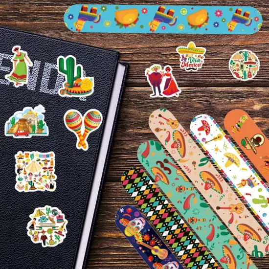 74Pcs Cinco De Mayo Fiesta Theme Party Favors Contain 24 Pcs Mexican Theme Slap Bracelets 50Pcs Cinco De Mayo Fiesta Theme Stickers, Birthday Party Decorations,Classroom Rewards Supplies. {3}