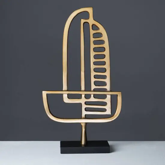 Abstract Aluminum Table Sculpture &ndash; Brass Gold Finish, 8" x 3" x 15" {1}