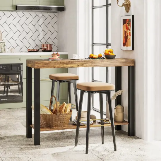 2 Tier Wood Bar Table, Cashew Wood Frame, Shelf and 220 lbs Capacity {6}