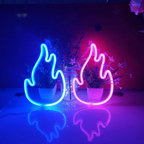 Summer Flame Neon Sign, USB or 3-AA Battery Powered Neon Light, LED Table Decoration, Bedroom Wall Decoration, Birthday Gift, Wedding Supplies Business Gift {3}