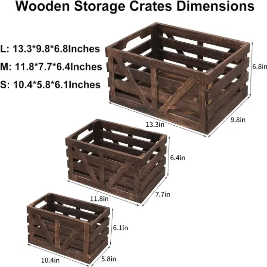 Set of 3 Storage Crate Decorative Wood Crates {3}