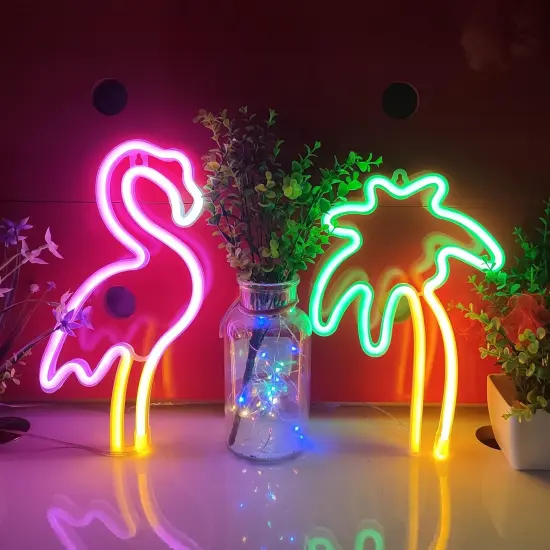 Flamingo Neon Sign &ndash; USB or 3-AA Battery Powered LED Table & Bedroom Decoration, Perfect for Birthdays, Weddings, and Special Occasions {4}