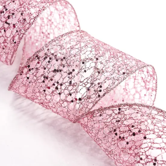 Sparkling Glitter Mesh Wired Ribbon Yards Rose Gold for Christmas Home Decor Bow Gift Wrapping DIY Crafts Wreath {4}