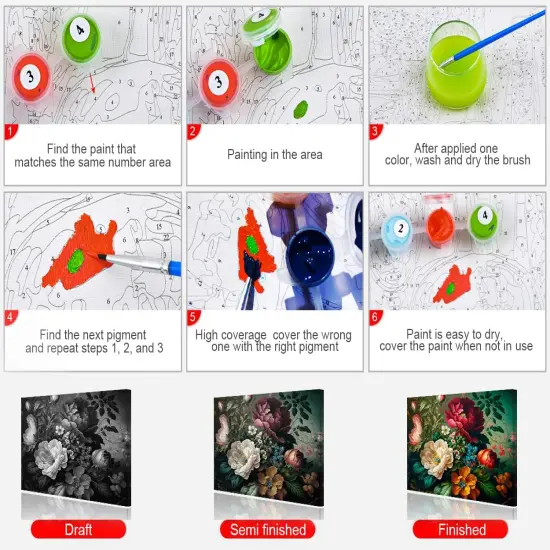 DIY Paint by Numbers Kit for Adults - Beautiful Flower Bunch Paint by Number Kit on Canvas for Beginners Home Wall Decor Pre-Printed Art-Quality Canvas Acrylic Paints Girls' Crafts 16x20 Inch {4}