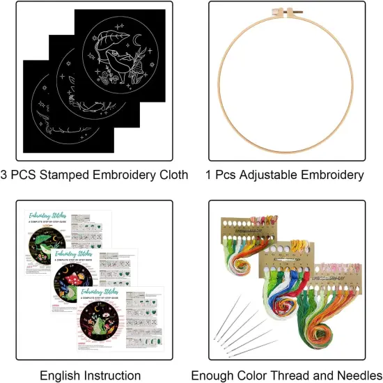 3 Sets Frog Embroidery Kits for Beginners,Cross Stitch Kit for Adults,Crewel Starters Needlepoint with Embroidery Hoop,Threads and Instruction {2}