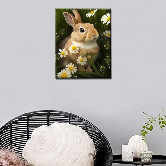 Cute Bunnies Tulips Daisies Paint by Number DIY Acrylic Painting Paint by Number Kit for Kids Adults Beginner Spring Field Scenery DIY Painting by Numbers Painting Arts Craft 16x20In (DIY Frame) {2}