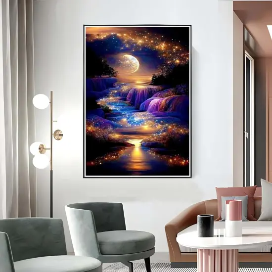 Waterfall Landscape Diamond Art Kits For Adults,DIY Moonlight Diamond Painting Kits For Adults Beginners,5D Full Drill Diamond Dots With Diamond Gem Art And Crafts For Home Wall Decor 12x16inch {5}
