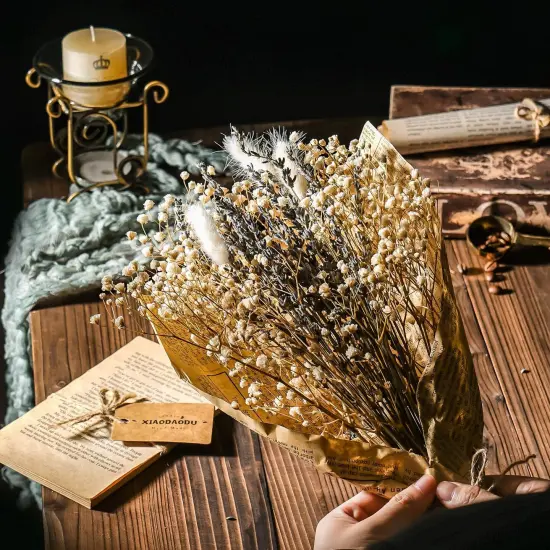 Dried Lavander Flower Bouquet with Babies Breath, Used for Home Farmhouse Decor, Table Decor Real Dried Flowers {4}