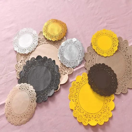 250pcs Premium 3.5inch Foil Round Lace Paper doilies - Non-Dust, Clean Cut, Simple Design : Party/Gift/for Cake Crafts/Home Decor Weddings Table Settings Placemats (Round - 3.5", Gold) {3}