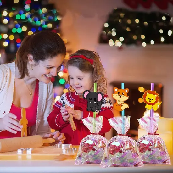 24pcs Reusable Forest Animals Crazy Straws, Drink Cocktail Straws for Lion Fox Zebra Giraffe Safari Birthday Party Supplies Favors, Woodland Party Favors with 2 Cleaning Brushes 6 Colors {4}