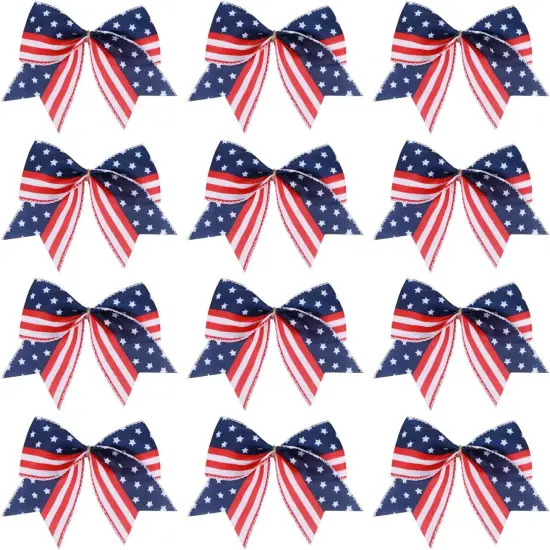 12 Pcs 6 Inch American Flag Bow Patriotic {3}