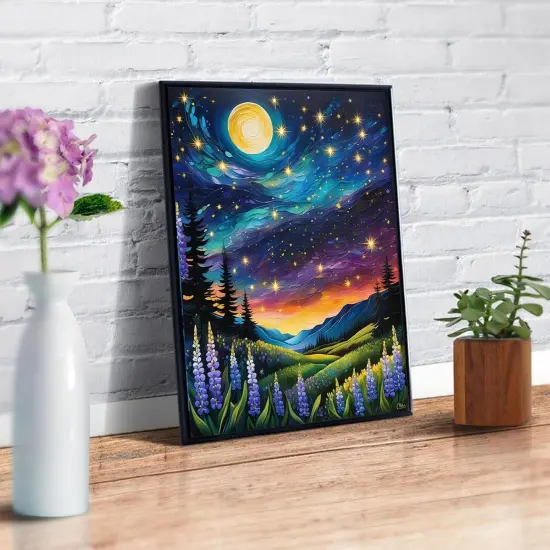 Landscape Diamond Painting Kits, Moon Diamond Art for Adults, Full Drill Landscape Gem Art, DIY 5D Pink Diamond Dots for Gift Home Wall Decor 12x16 inch {3}