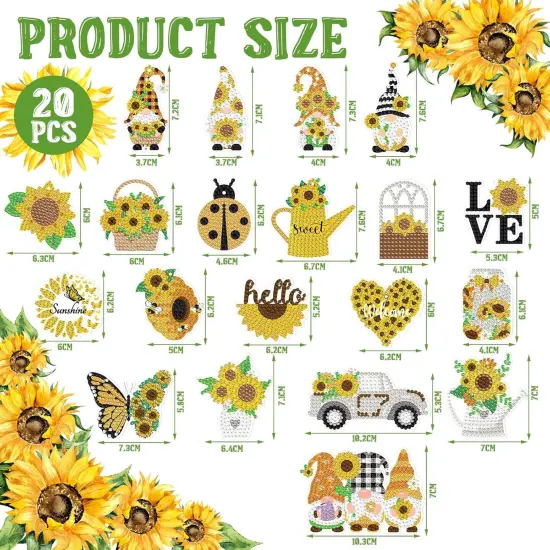 20 Pcs Sunflower Gnome Diamond Painting Keychains DIY Craft 5D Diamond Key Chain Kit Farmhouse Gnome Key Chain Making Kit for Kids Adults Beginners Summer Art Key Ring Pendant Making {3}