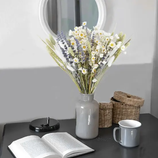 Dried Flowers Bouquet Dried Daisy Flowers Natural Lavender Dried Flowers Bunny Tails Gerber Daisies Flowers Wheat Stalks Floral Arrangements for Wedding Table Centerpiece Decor Farmhouse DIY {5}