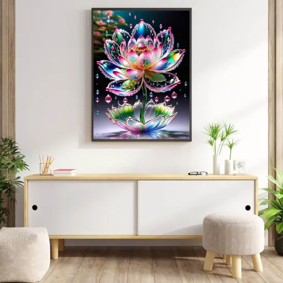 Lotus Diamond Painting Kits for Adults Beginners - Lotus Flowers Diamond Art Kits for Adults, Full Drill DIY 5D Diamond Painting Flowers Gem Art Crafts Kits for Home Wall Decor 12x16 in {4}