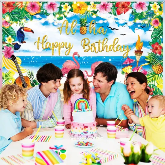 Birthday Party Decorations Supplies, Summer Hawaiian Birthday Backdrop for Tropical Flamingo Pool Beach Party Decoration {5}