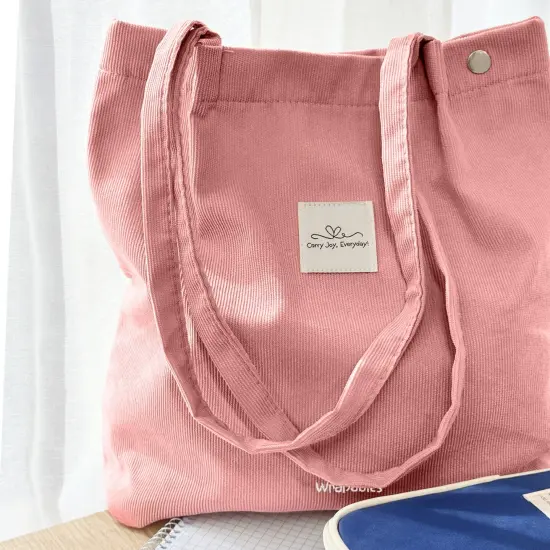 Wrapables Carry Joy Corduroy Tote Bag, Casual Shoulder Handbag, Light Pink {4}