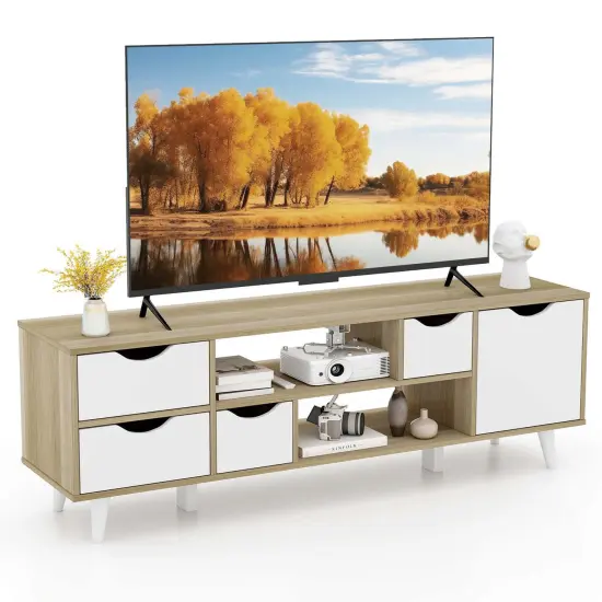 Costway TV Stand for TVs up to 55" with Storage 4 Drawers & 2 Open Shelves for Bedroom {1}