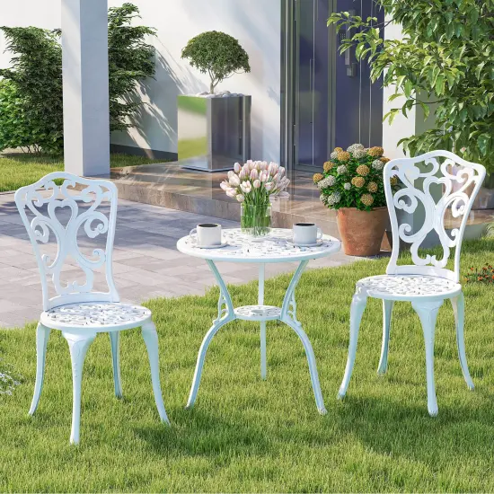 Costway 3 PCS Patio Bistro Set with Umbrella Holes Outdoor Bistro Set for Front Porch White/Green {1}