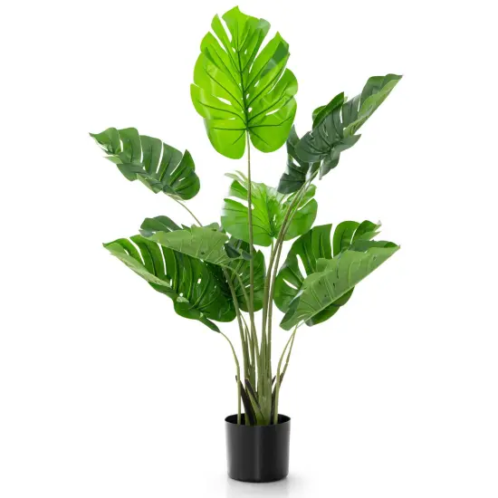 Costway 4FT Artificial Monstera Deliciosa Plant Palm Tree w/ Cement-Filled Pot Indoor Outdoor {7}