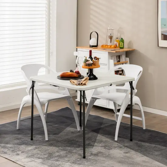 Costway Folding Camping Table Portable HDPE Outdoor Picnic Dining Table w/ Handle White\Grey {3}