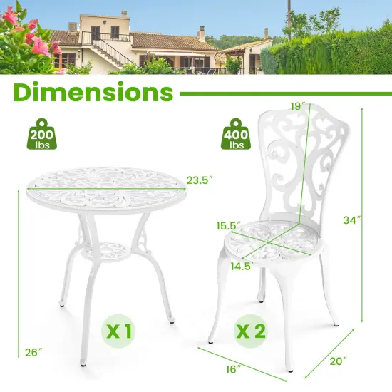 Costway 3 PCS Patio Bistro Set with Umbrella Holes Outdoor Bistro Set for Front Porch White/Green {3}