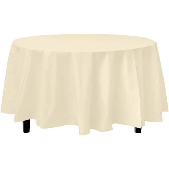Exquisite Disposable Round Plastic Tablecloths &ndash; 12 Pack 84" Disposable Table Cloths &ndash; Indoor/Outdoor Party Tablecloth &ndash; Round Plastic Table Cover for Events & Party Supplies Ivory {3}