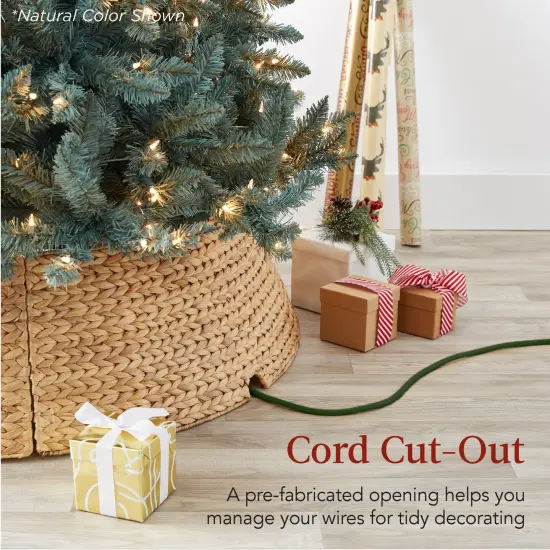 Best Choice Products 42in Woven Hyacinth Christmas Tree Collar, Tree Skirt Accessory w/ Cord Cut-Out Washed White {3}