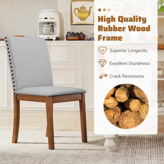 Costway Upholstered Dining Chairs Set of 2/4 with Nailhead Trim Rubber Wood Legs Padded Seat {6}