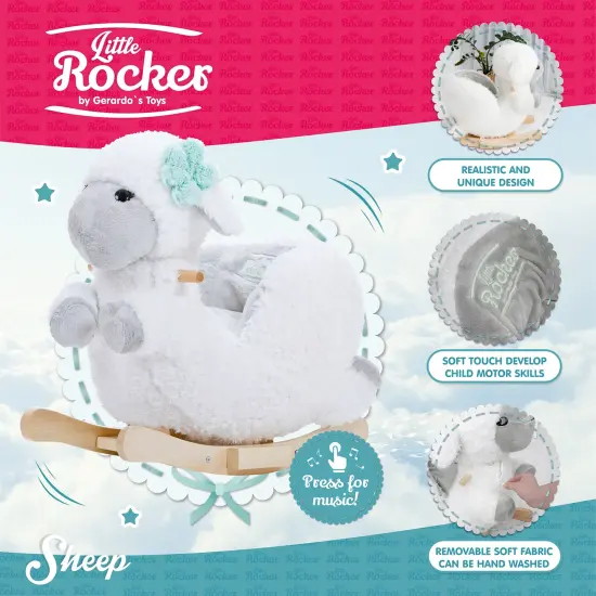Gerardo's Toys: Little Rockers - Sheep - Wooden Plush Ride-On Rocking Animal Toy, Plays Music, Removable Soft Fabric Cover, Toddler & Kids Ages 24mo+ {4}