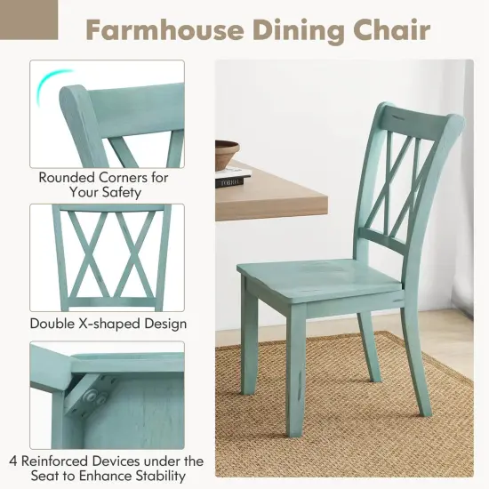 Costway Set of 2 Wood Dining Chair Cross Back Dining Room Side Chair Mint Green Home Kitchen {6}