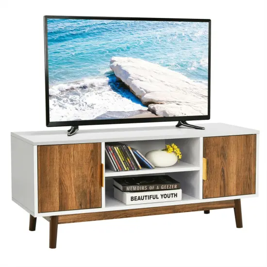 Costway TV Stand Entertainment Media Console w/2 Storage Cabinets & Open Shelves {1}