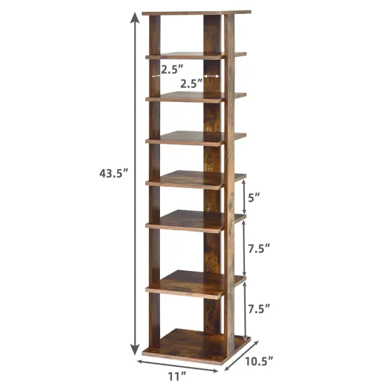 Costway 7-Tier Shoe Rack Free Standing Shelf Storage Tower Rustic Brown {3}