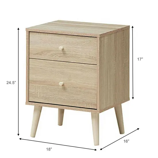 Costway Nightstand 2-Drawer Beside End Side Table w/Rubber Legs {5}