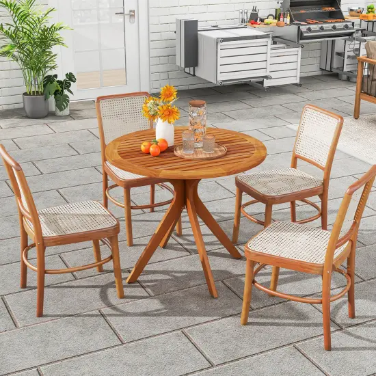 Costway 35.5 Inch Patio Wood Dining Table with Slatted Tabletop & Curved Legs for Backyard {4}