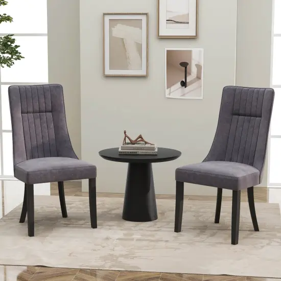 Costway Channel Tufted Dining Chairs Set of 2/4 with High Backrest Rubber Wood Legs Modern {5}