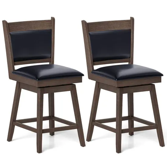 Costway 25" Swivel Bar Stools Set of 2 with Back Rubber Wood Legs Sturdy Footrest {1}
