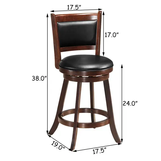 Costway Set of 2 24'' Swivel Counter Stool Wooden Dining Chair Upholstered Seat Espresso Panel back {2}